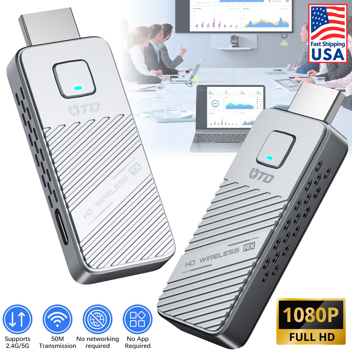 Wireless HDMI Transmitter and Receiver, Plug&Play Portable 2.4G/5G Wireless 50m