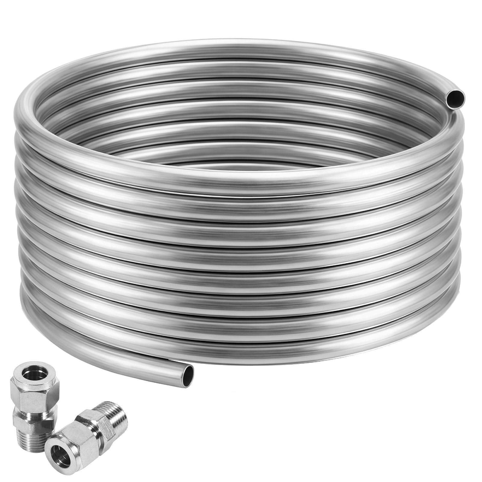 Wort Chiller 1/2" x 25FT, Food Grade 304 Stainless Steel Immersion Chiller Co...