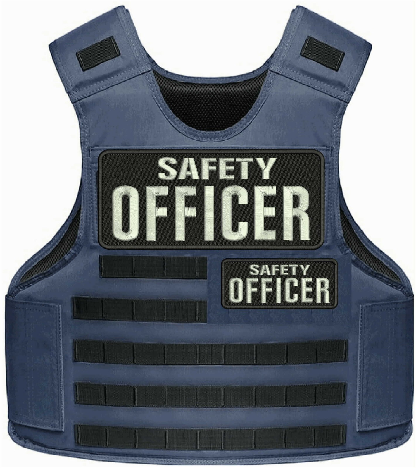 Safety Officer 2 Embroidery Patches 10x4 And 5x2 Hook On Back Silver On Black