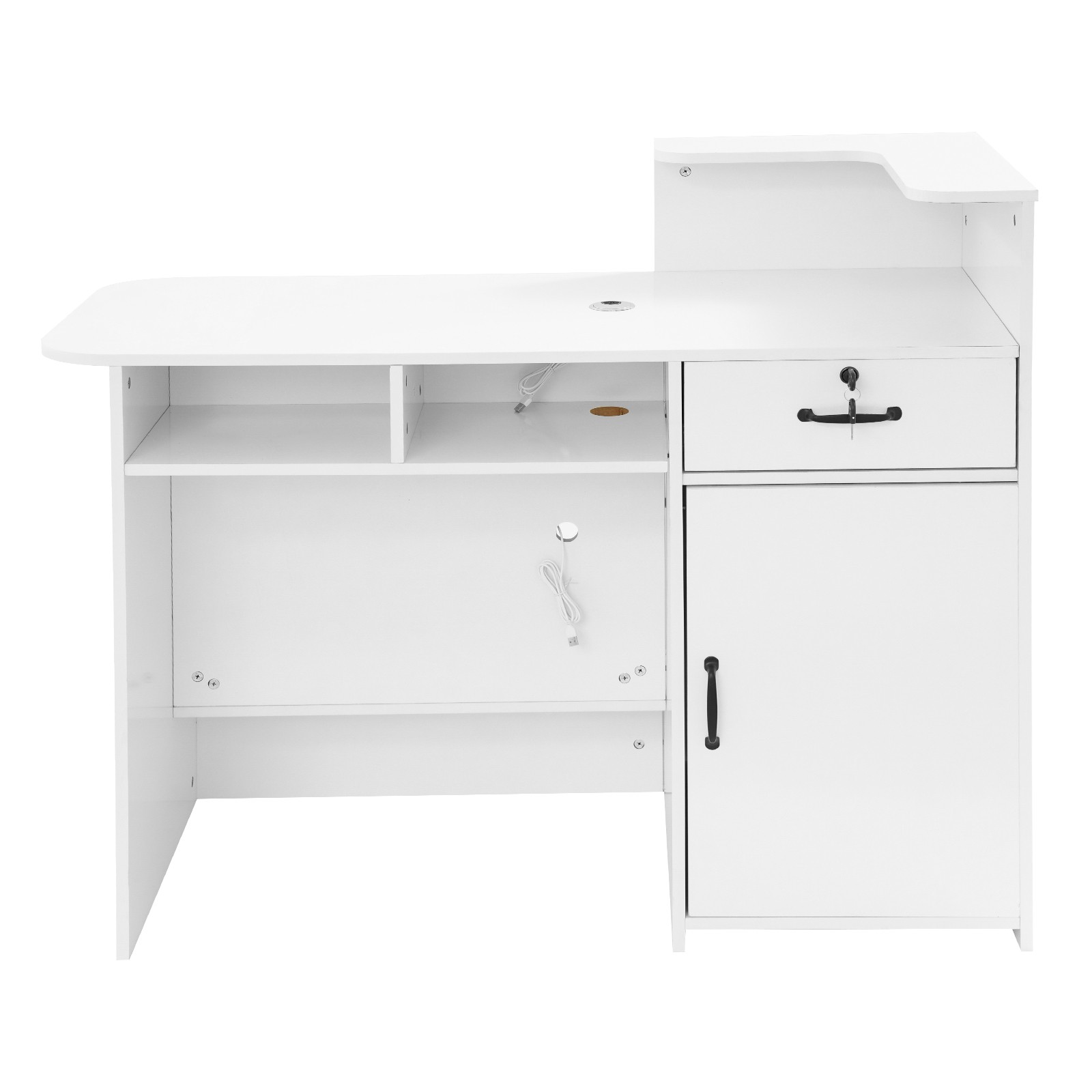 Modern Reception Desk, Transaction Counter Front Table w/Lockable Drawer & Light