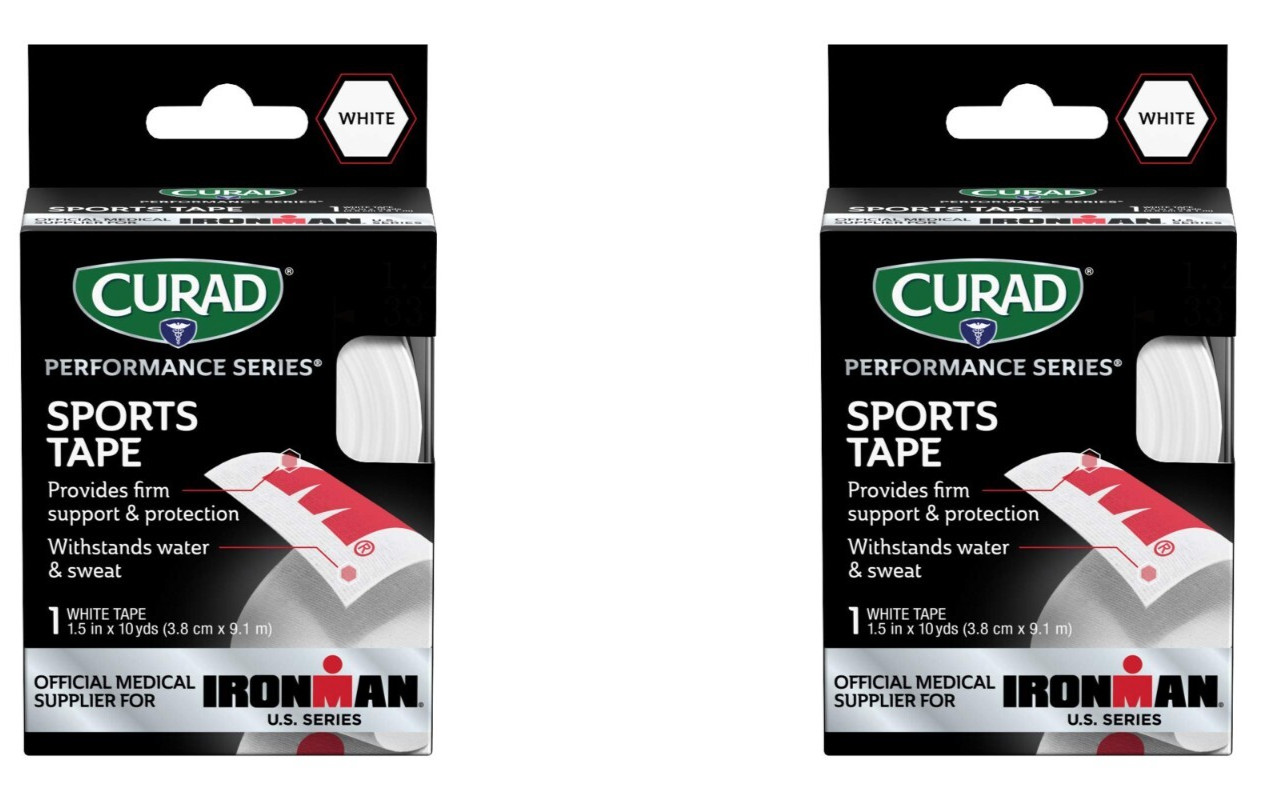 (2 PACK) Curad Performance Series Ironman Sports Tape, White Red, 1.5" x 10 yds