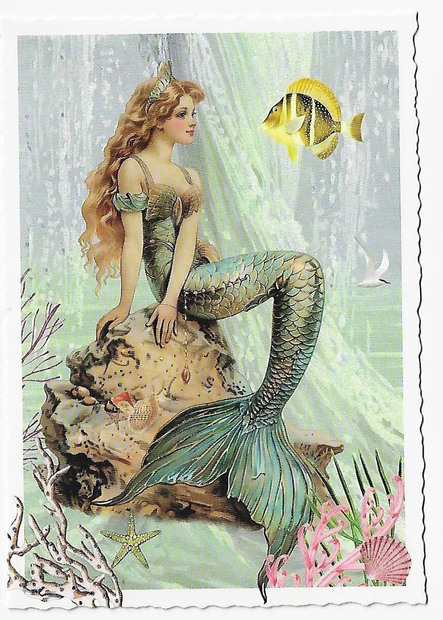 Postcard Glitter Tausendschoen Mermaid on Rock Postcrossing