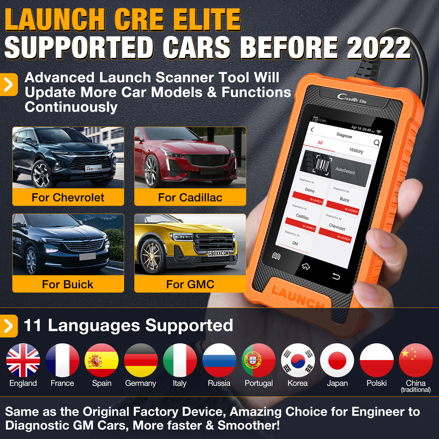 2025 LAUNCH Creader Elite for GM Car OBD2 Diagnostic Tool Scanner ECU Key Coding