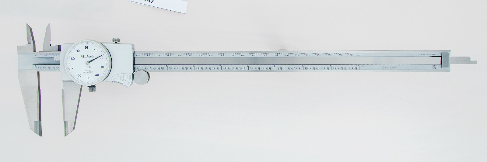 Mitutoyo 505-747 - 12" Dial Calipers ..1/REV .001/Grad, Carbide O.D, White Face
