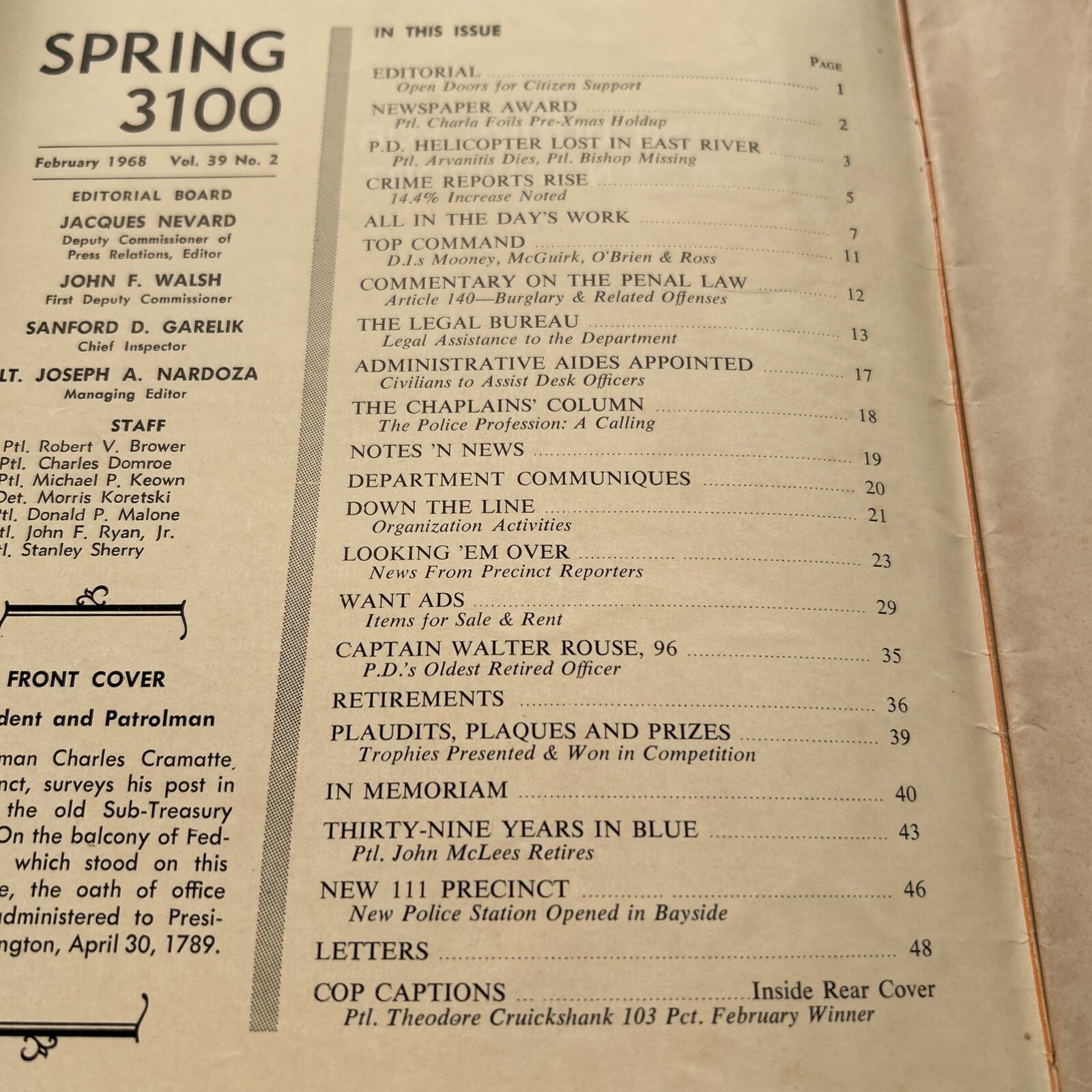 SPRING 3100 NYPD MAGAZINE FEBRUARY1968