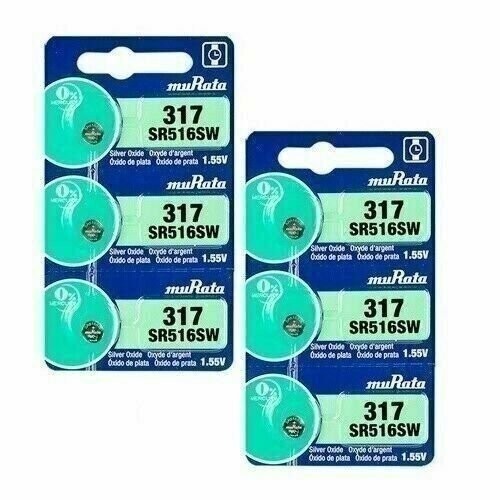6 Sony SR516SW 317 1.55V Silver Oxide 0%Hg Watch Batteries