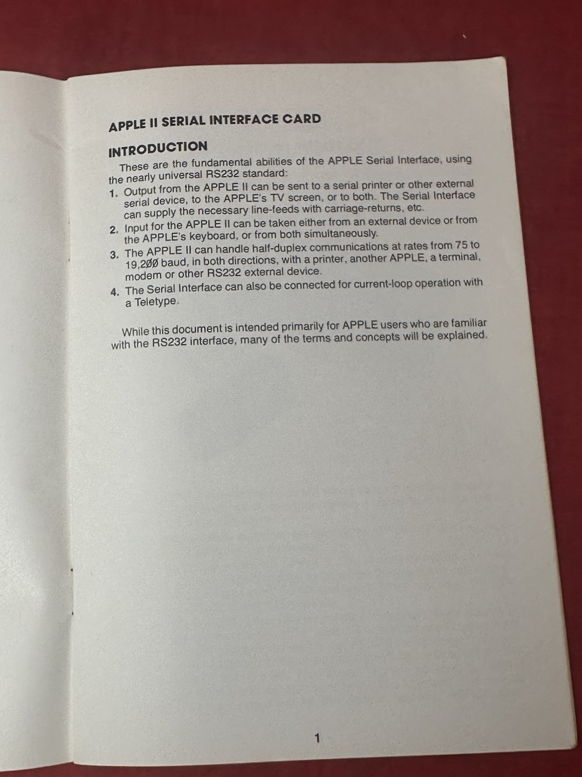 1979 Apple II Serial Interface Card Installation & Operating Manual