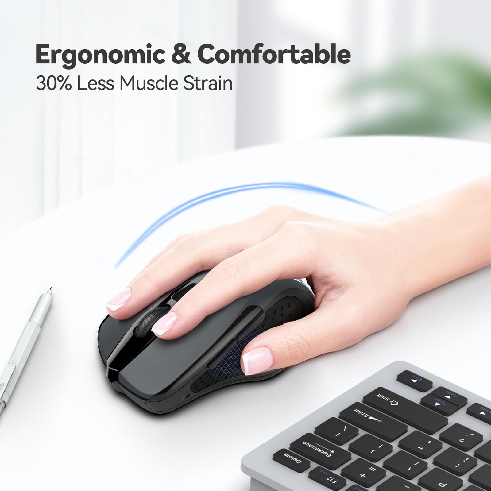 Wireless Mouse, 2.4G Ergonomic Optical Mouse, Computer Mouse for Laptop, PC,