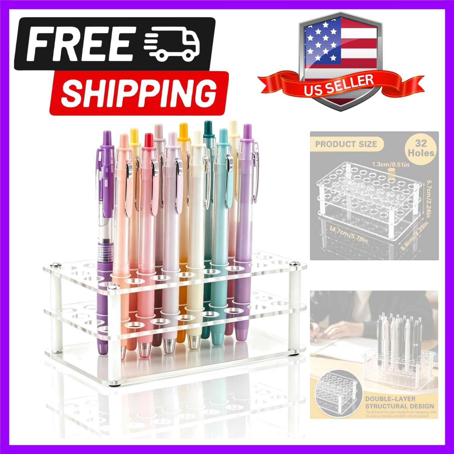 Practical 32-Slot Acrylic Brush Stand - Elegant Desk Organizer for Art Supplies