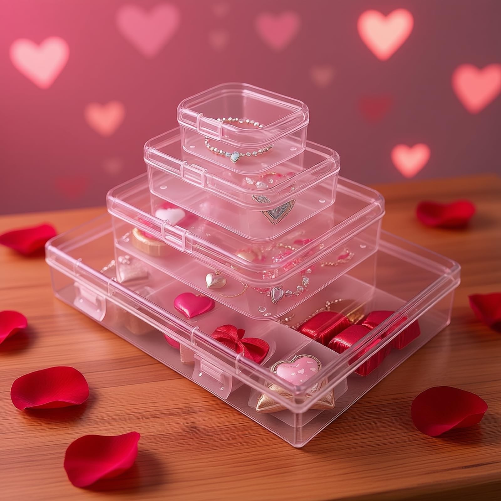 24 Pieces Mixed Sizes Rectangular Empty Mini Clear Plastic Organizer Storage ...