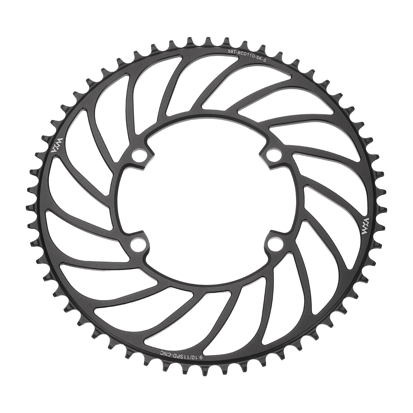 110BCD Bike Chainring 58T 240mm Diameter Round Aluminum Narrow Wide Tooth Black