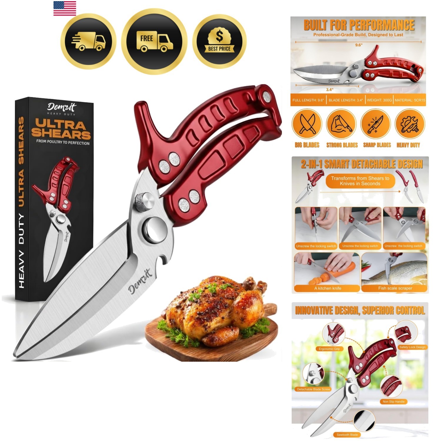 Heavy Duty Poultry Shears Kitchen Scissors Meat Chicken Turkey Vegetables