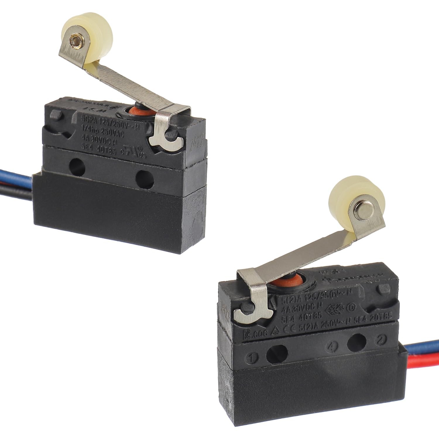 HUAREW 2 Pack Micro Limit Switch 6A 12V DC 5A, Roller Lever, Black