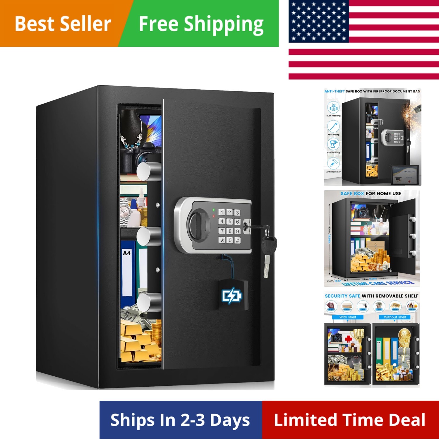 16.54" Tall] Safe Box, 2.8 Cuft Home Safes With Fireproof Bag, Anti-Theft Sec...