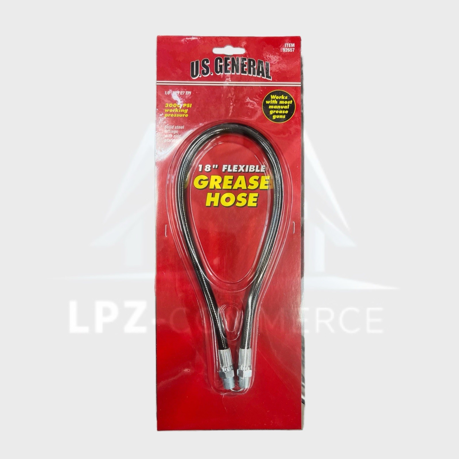 U.S. General 18 In. Flexible Grease Hose item #92657 1/8" NPT 27 TPI, 3000 PSI