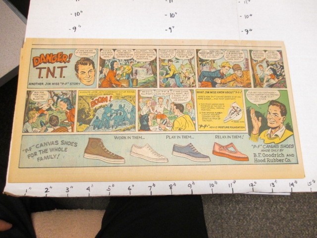 newspaper ad 1949 PF canvas B.F. Goodrich tennis shoe comic Jim Wise dynamite