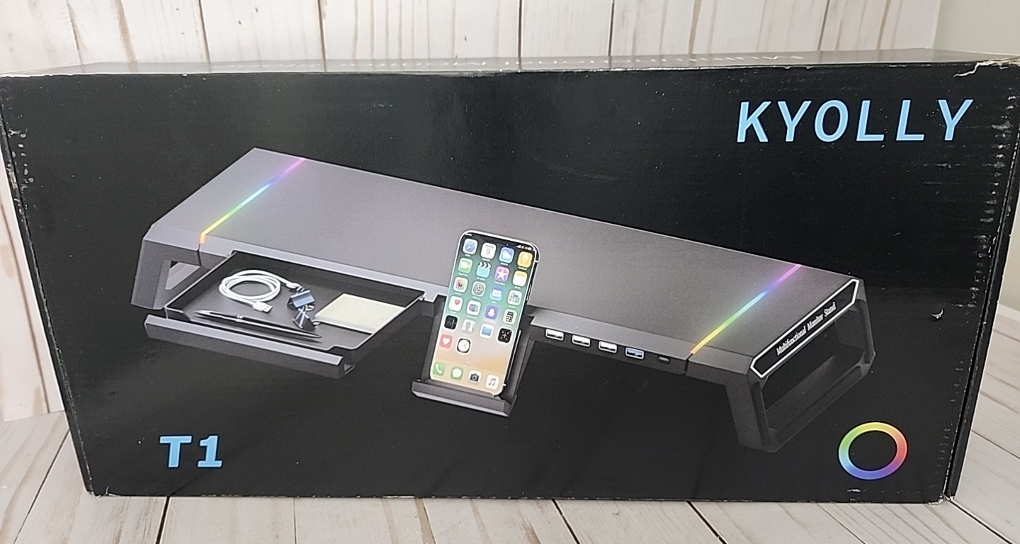 KYOLLY Monitor Stand for Desk, Gaming Monitor Riser with RGB Light Foldable