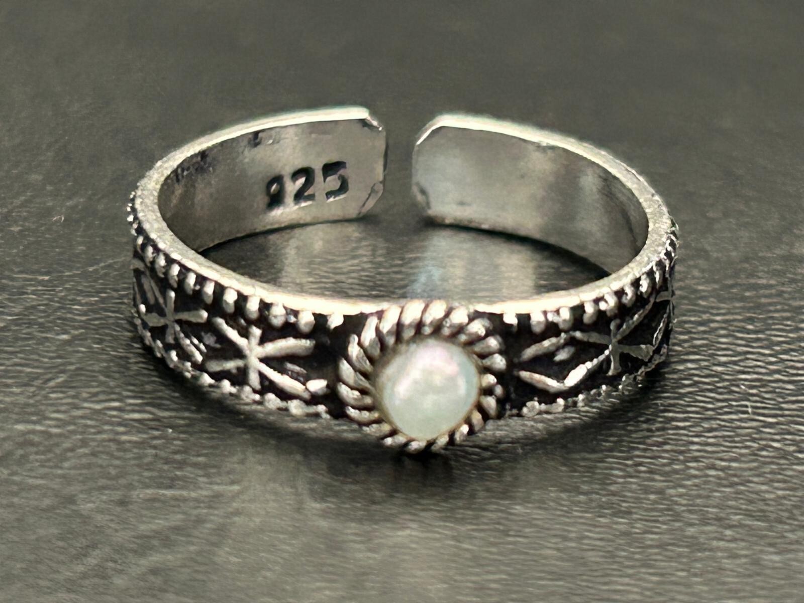 925 Sterling Silver Toe Ring Evil Eye White Freshwater Pearl Gemstone Adjustable