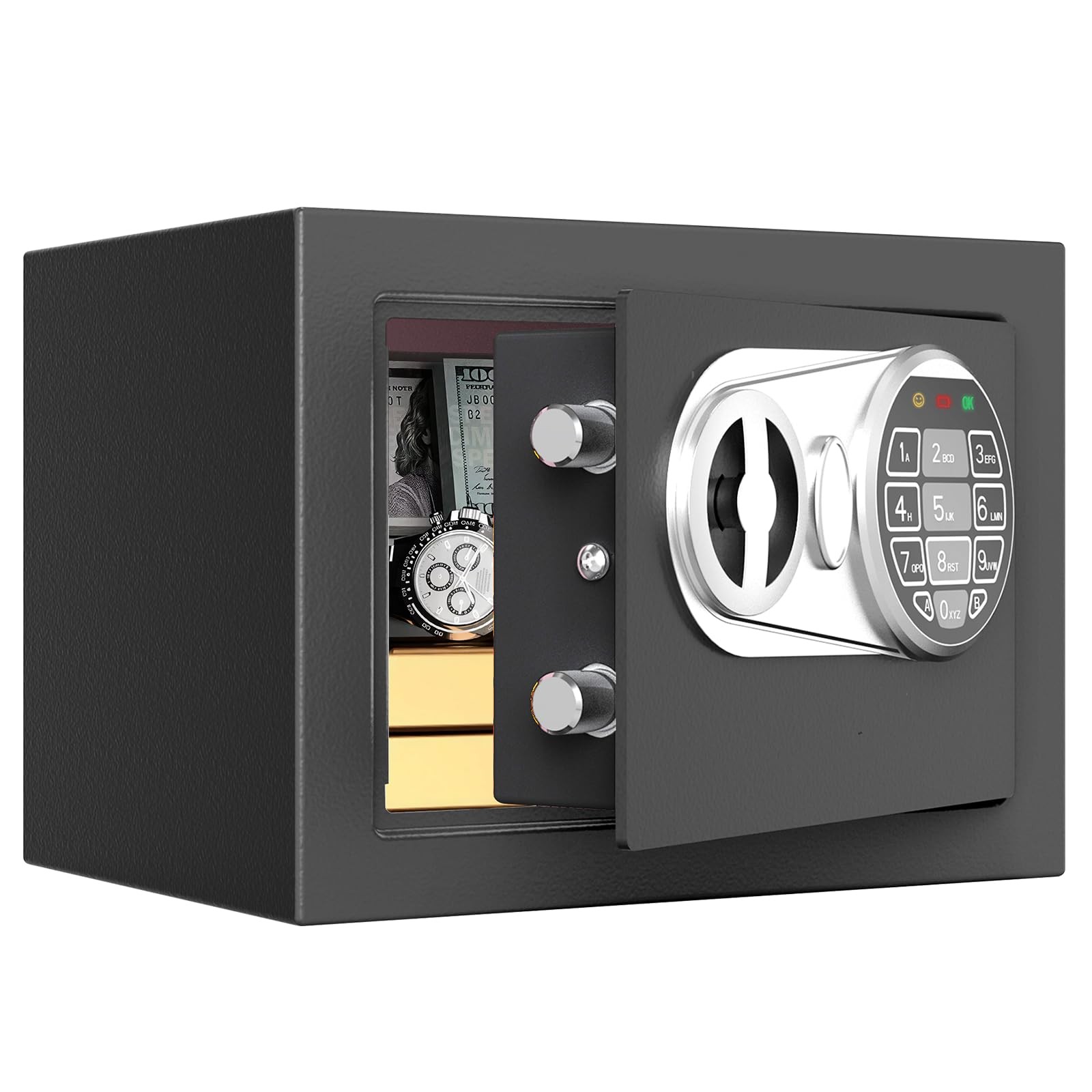 Small Kids Safe for Money, Digital Mini Safes with Keys&Code for Cash, Safe B...