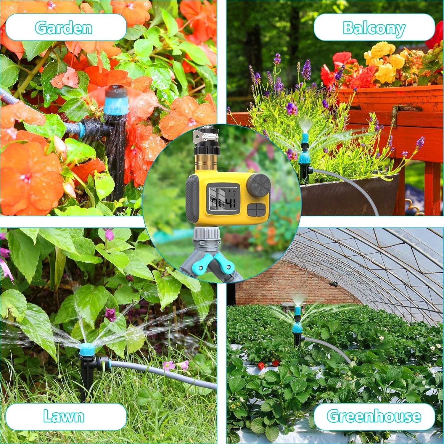 100FT Drip Irrigation System with Timer & 16 Adjustable Nozzles for Garden