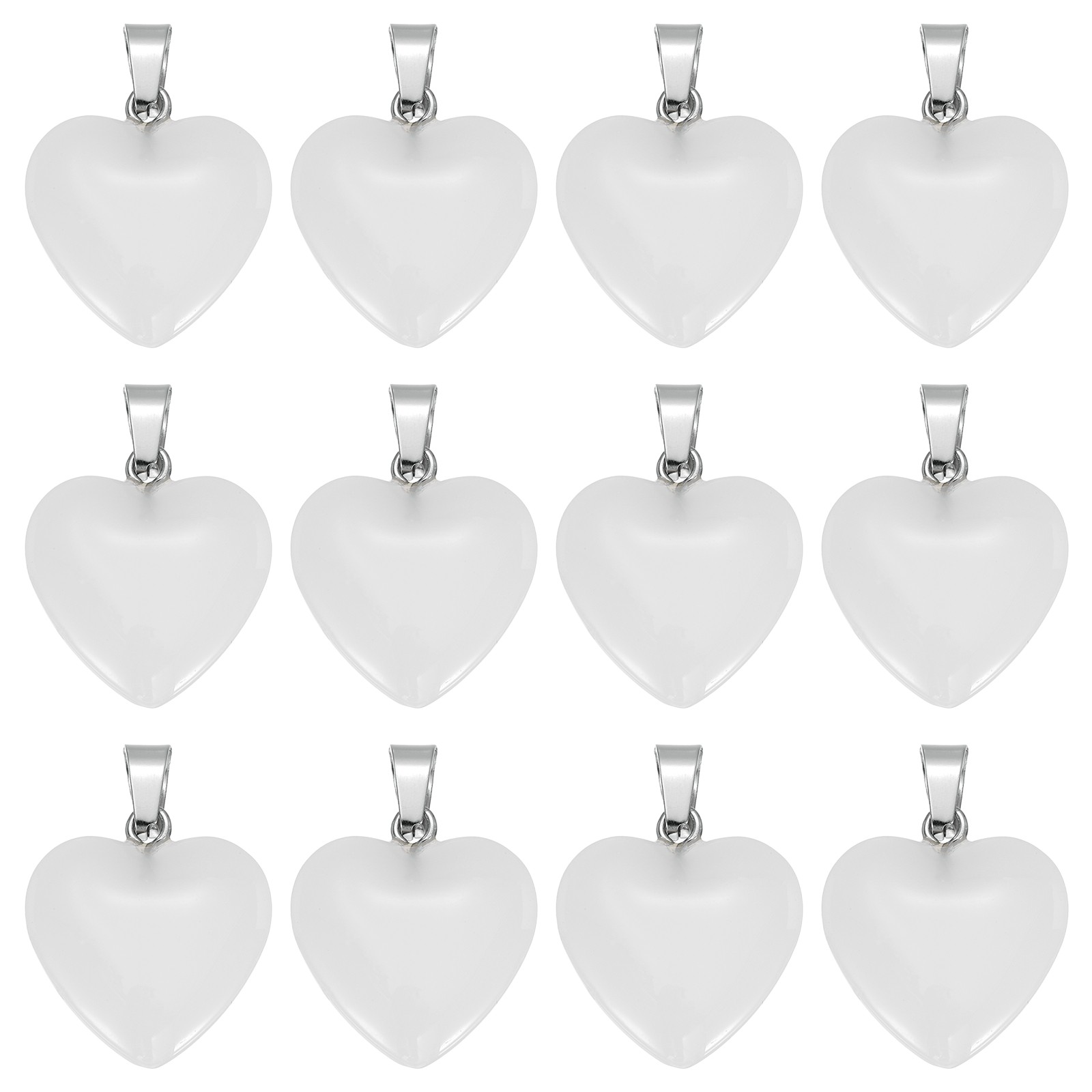 12 Pcs Heart Charms, White Valentine Love Pendant Heart Glass Beads Charm