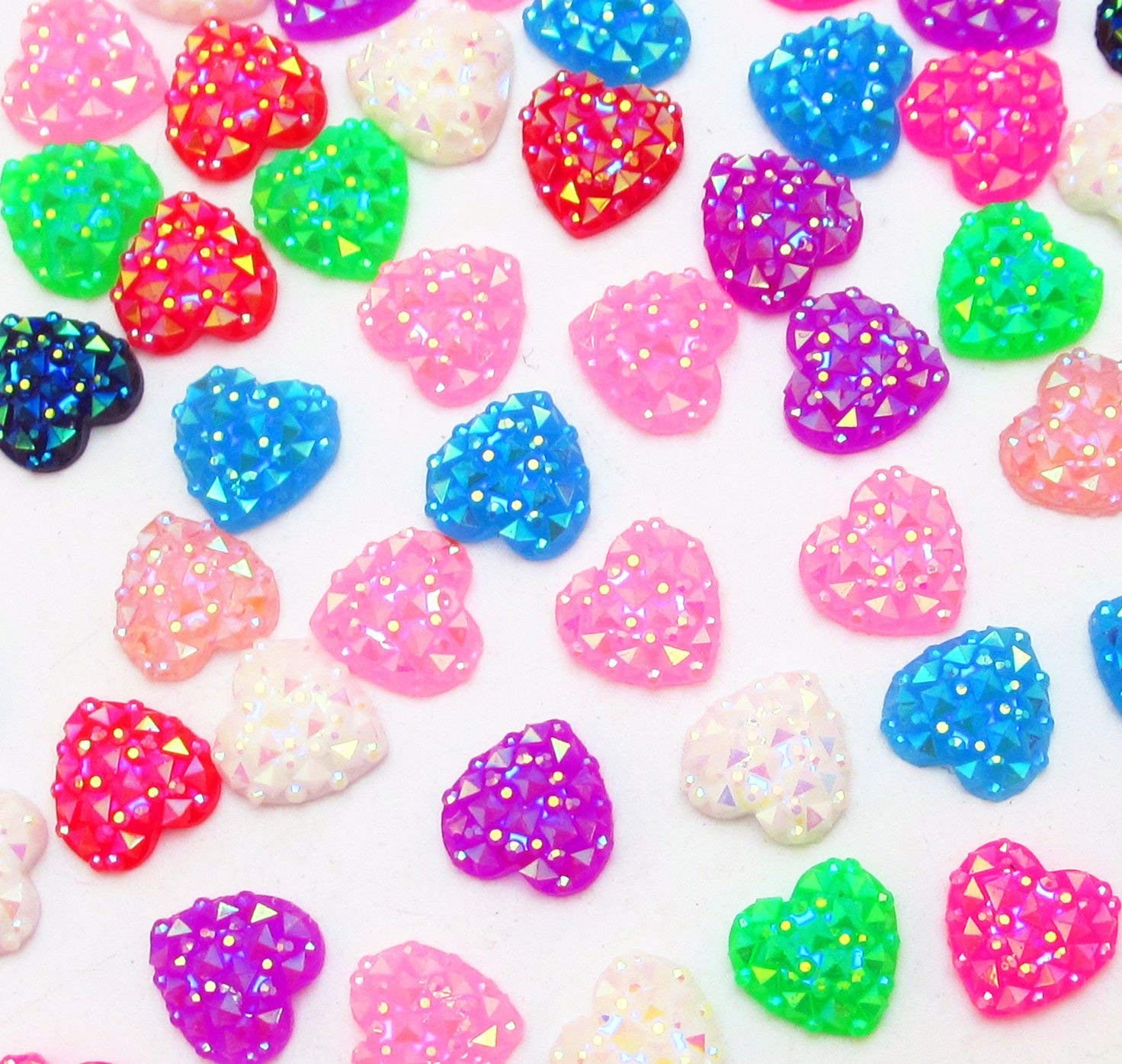 Libiline 50pcs Mini Heart Shape Sparkle Resin Buttons 1/2"(12MM), Mix