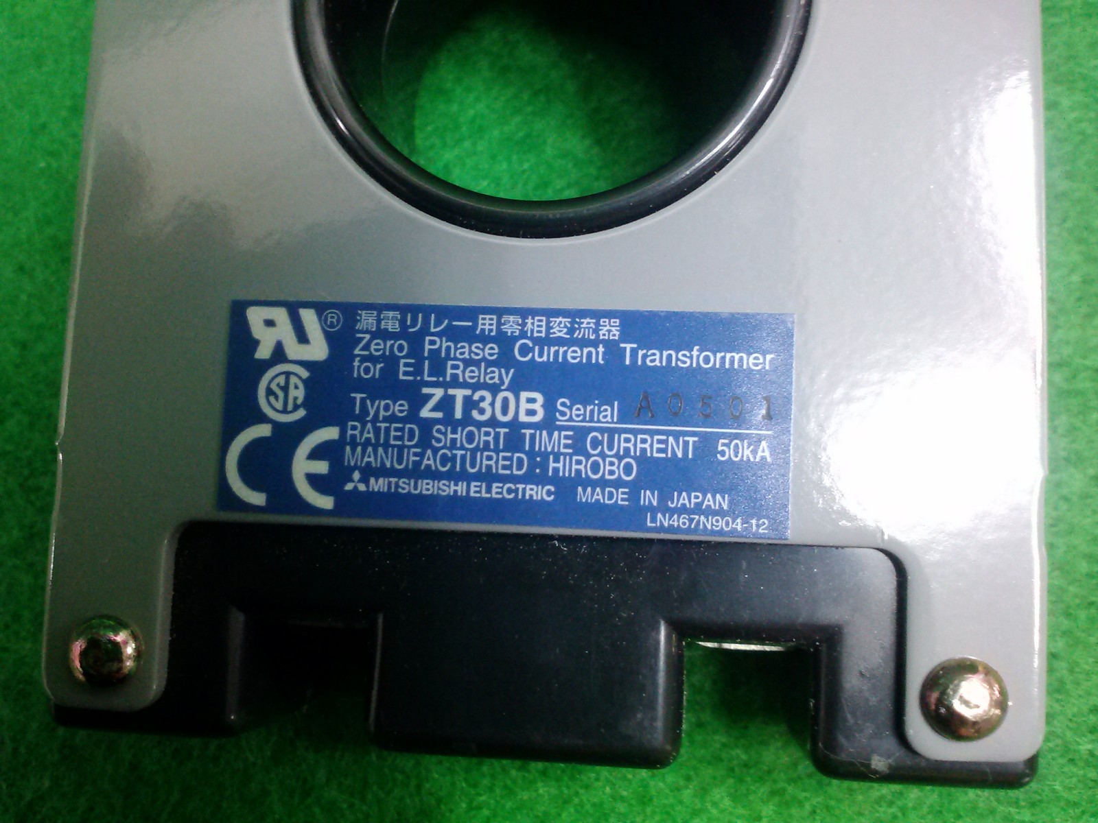 MITSUBISHI ZT30B ZERO PHASE Current Transformer for E.L.Ralay, USED