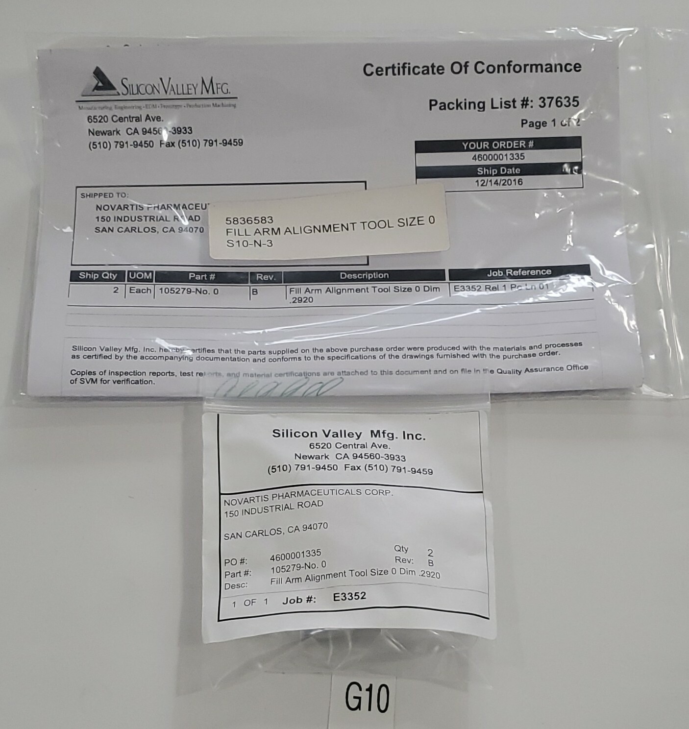 *NEW* Silicon Valley Mfg (2) 105279 No. 0 Fill Arm Alignment Tool .2920 Warranty