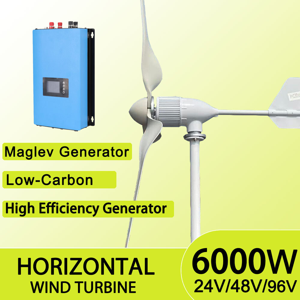 6KW Horizontal Wind Turbine Grid System With Grid Tie Power Inverter 20KWh/Day