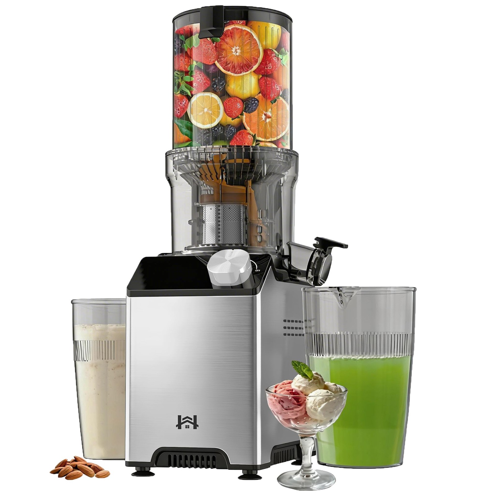 Cold Press Juicer, Wide Feed Chute Juicer Machines, Stainless Steel Slow Mast...