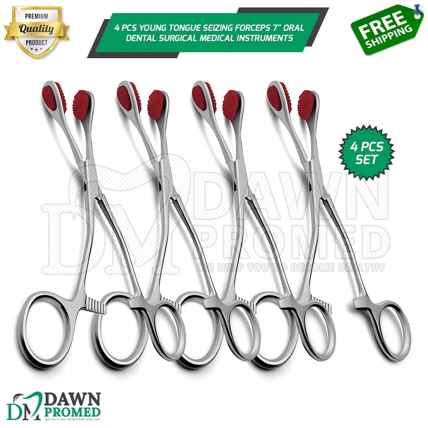 4 Pcs Young Tongue Seizing Forceps 7" Oral Dental Surgical Medical Instruments