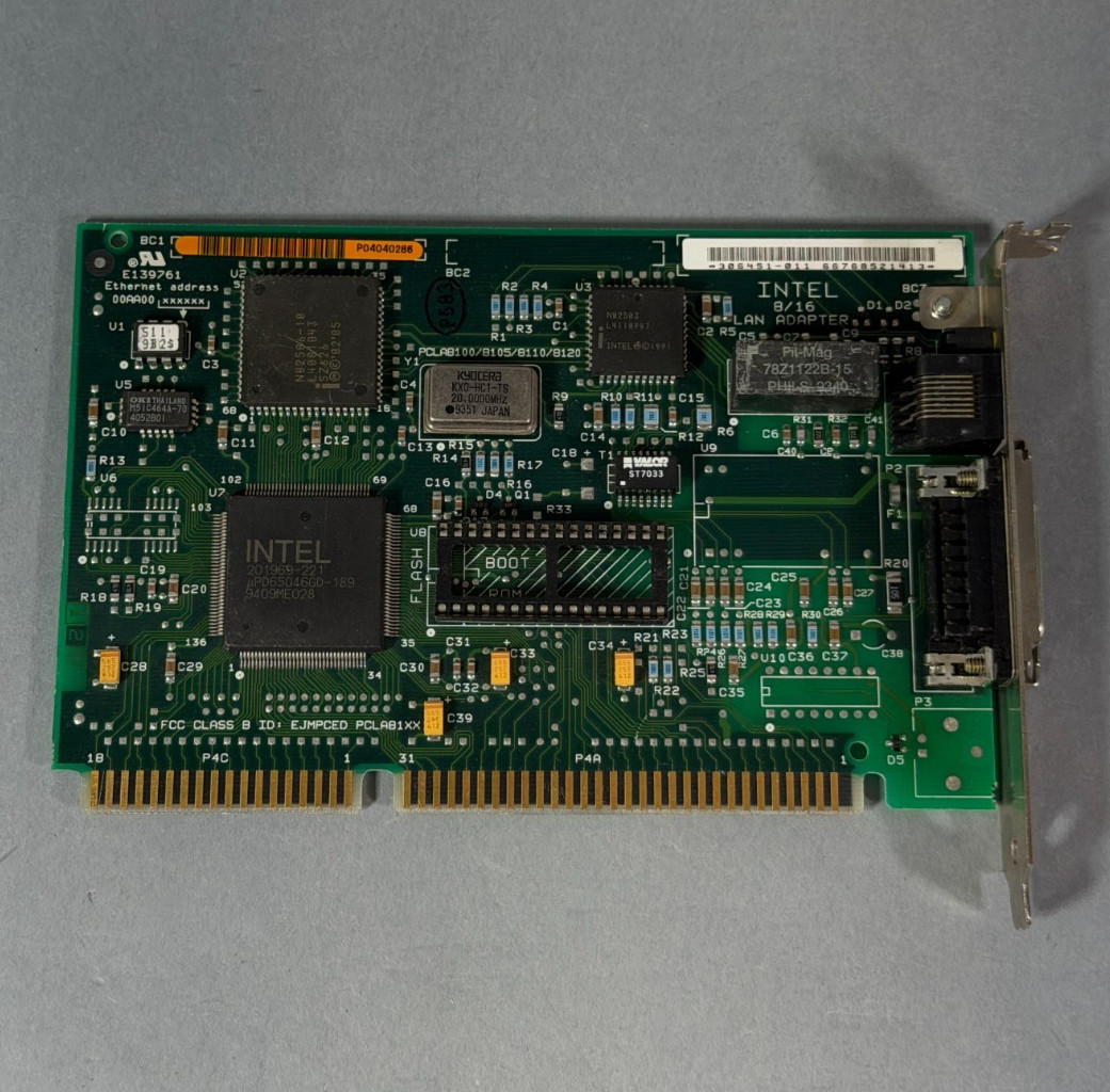 Intel 8/16 ISA LAN Adapter MXB58 16-Bit RJ45 ThickNet Vintage Network Card