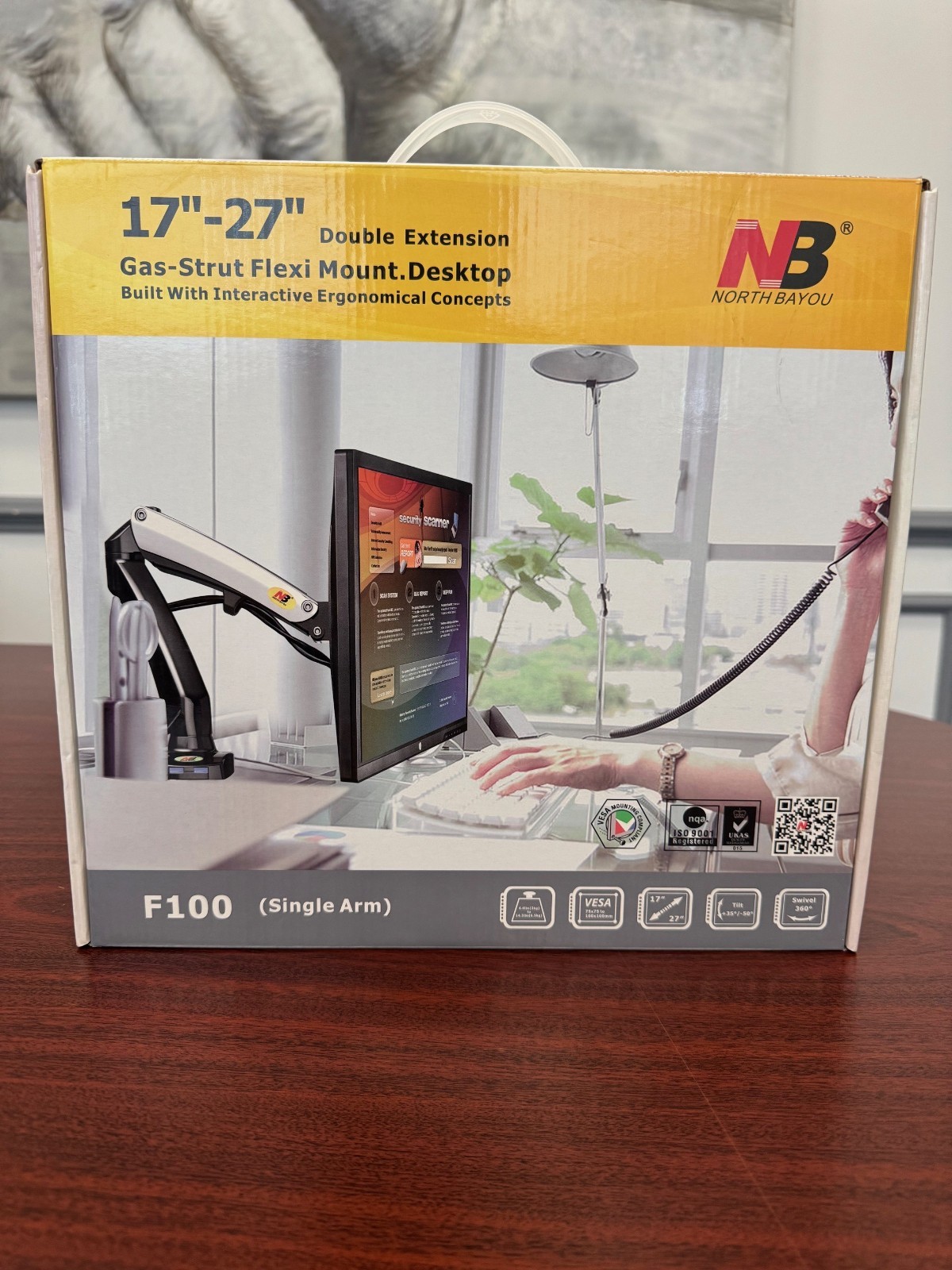 North Bayou F100 Black Monitor Arm 17"- 27"   Gas Strut Flexi Mount Desktop NEW