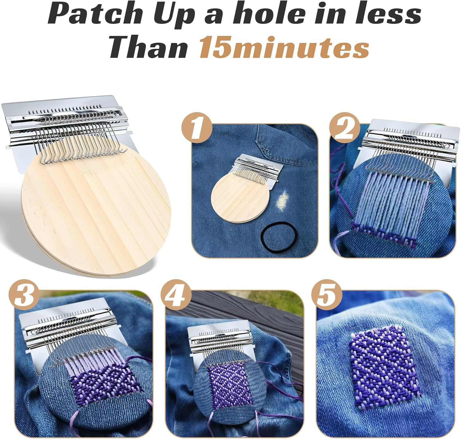 Knit Patch Loom Kit for Beginners with 36 Threads for Creative Mending