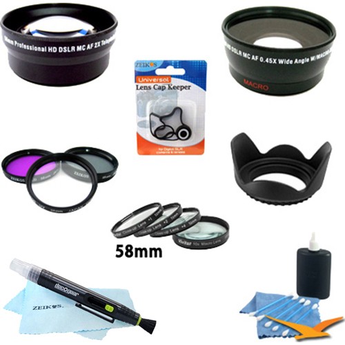 58 mm Lens & Filter Kit Wide Angle CANON Rebel T4i T3i T3 T2i T2 T1i EOS 7D 60D
