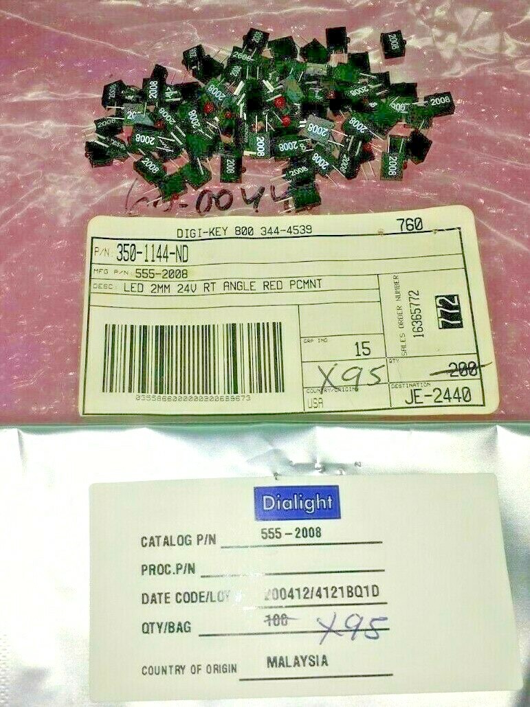 (49 PIECE LOT) 555-2008, DIALIGHT LED 2MM 24V RT ANGLE RED PCMNT