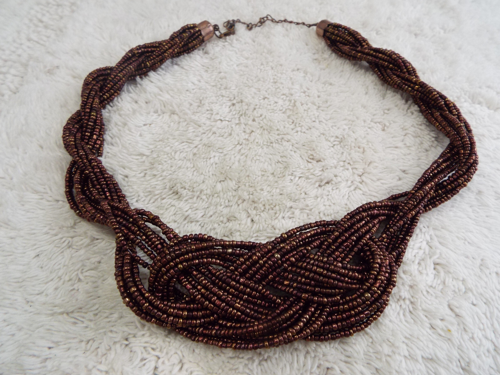 Coppertone Glass Micro Bead Woven Knot Necklace (A75)