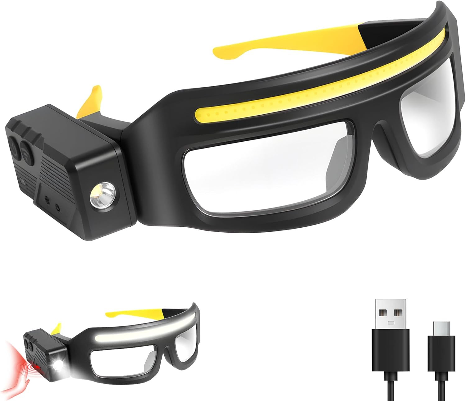 1 Pack LED Glasses Rechargeable Headlight Motion Sensor Touch Control 5 Modes