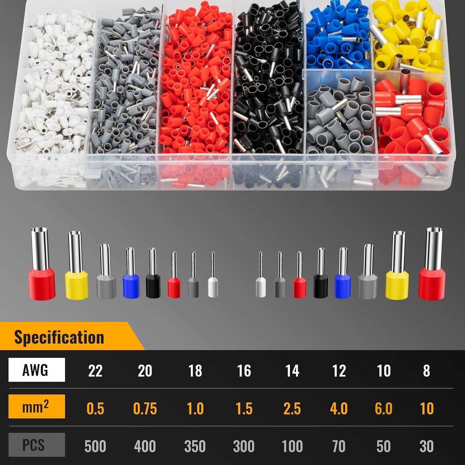 Wire Ferrule Crimping Tool Set, 1800PCS Electrical Connectors, Self-Adjustable A