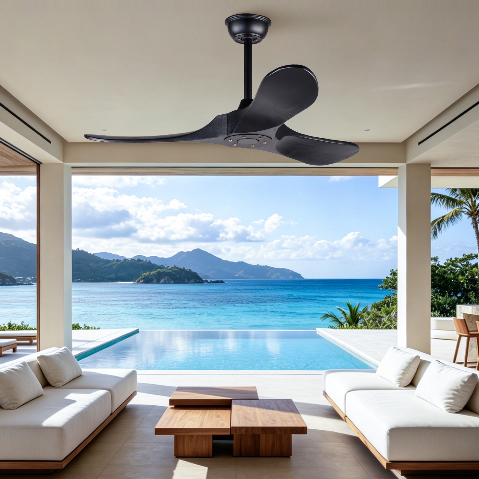 Hot sales 42-inch black ceiling fan with remote control, lightless,wood blades