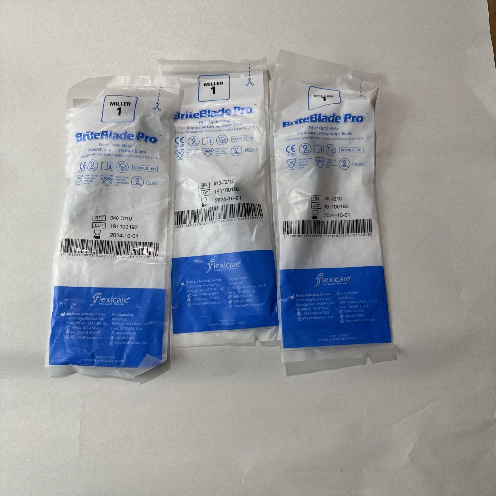 Flexicare 040-721U BriteBlade Pro Fiber Optic Metal Disposable Lot Of 3
