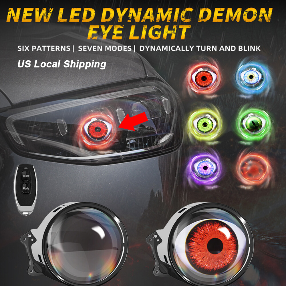 2025 12V LED Dynamic Devil Eyes Lights Car Remote Control Headlight Retrofit Kit
