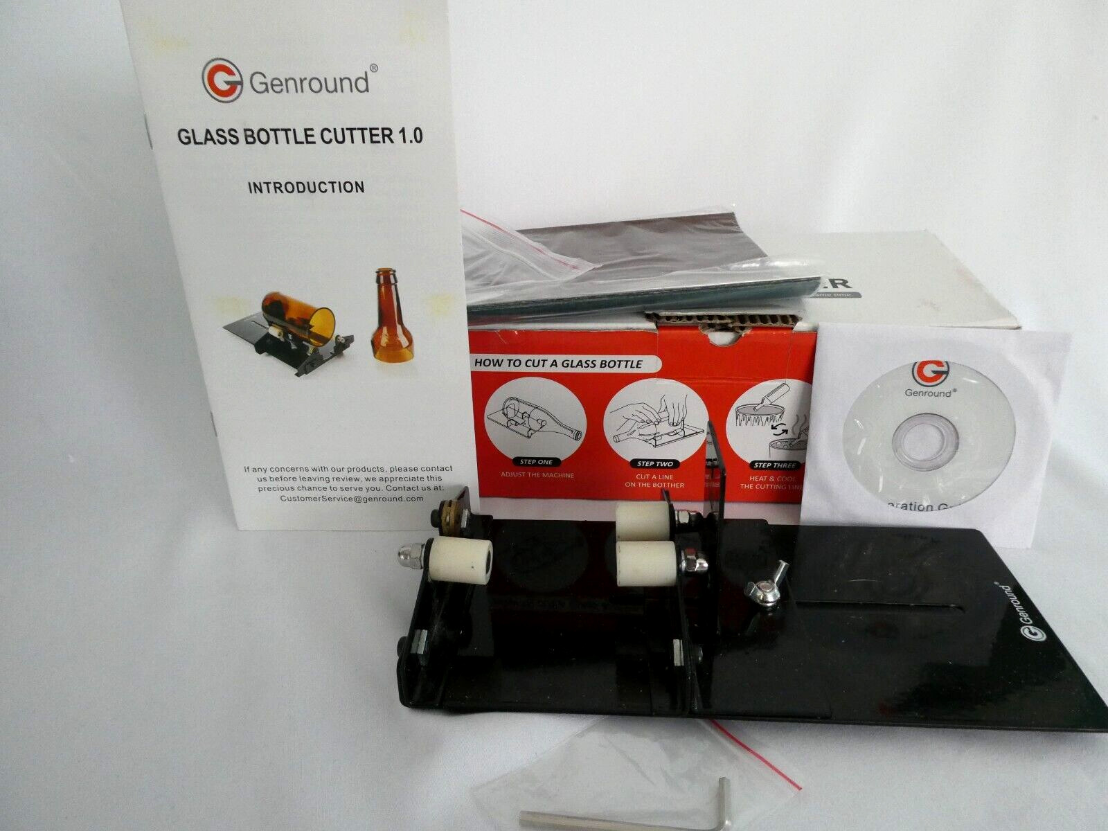 Genround Wine Bottle Glass Cutter with Instructions, Sandpaper & Mini CD NIB