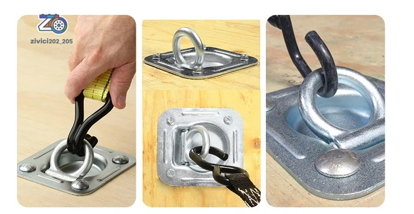 4 Pack Anchor Tie Down D-Ring Flush with Hardware For Cargo Trailer Silver