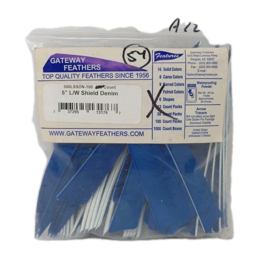 54 Count Gateway Archery Arrow Feathers 5" Left Wing: Shield Denim Blue