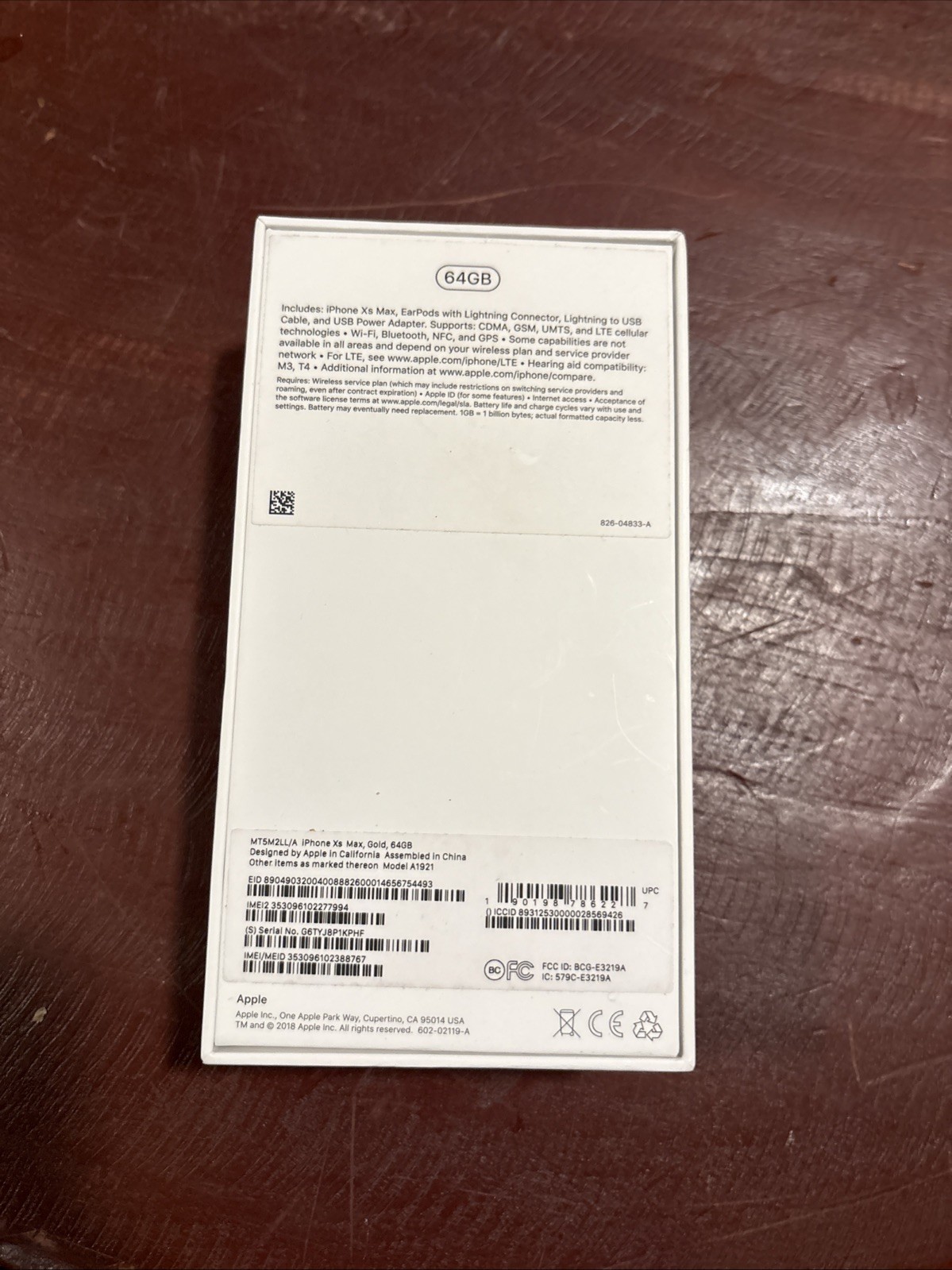 Apple Iphone XS Max 64GB Gold (BOX ONLY + inserts & stickers)