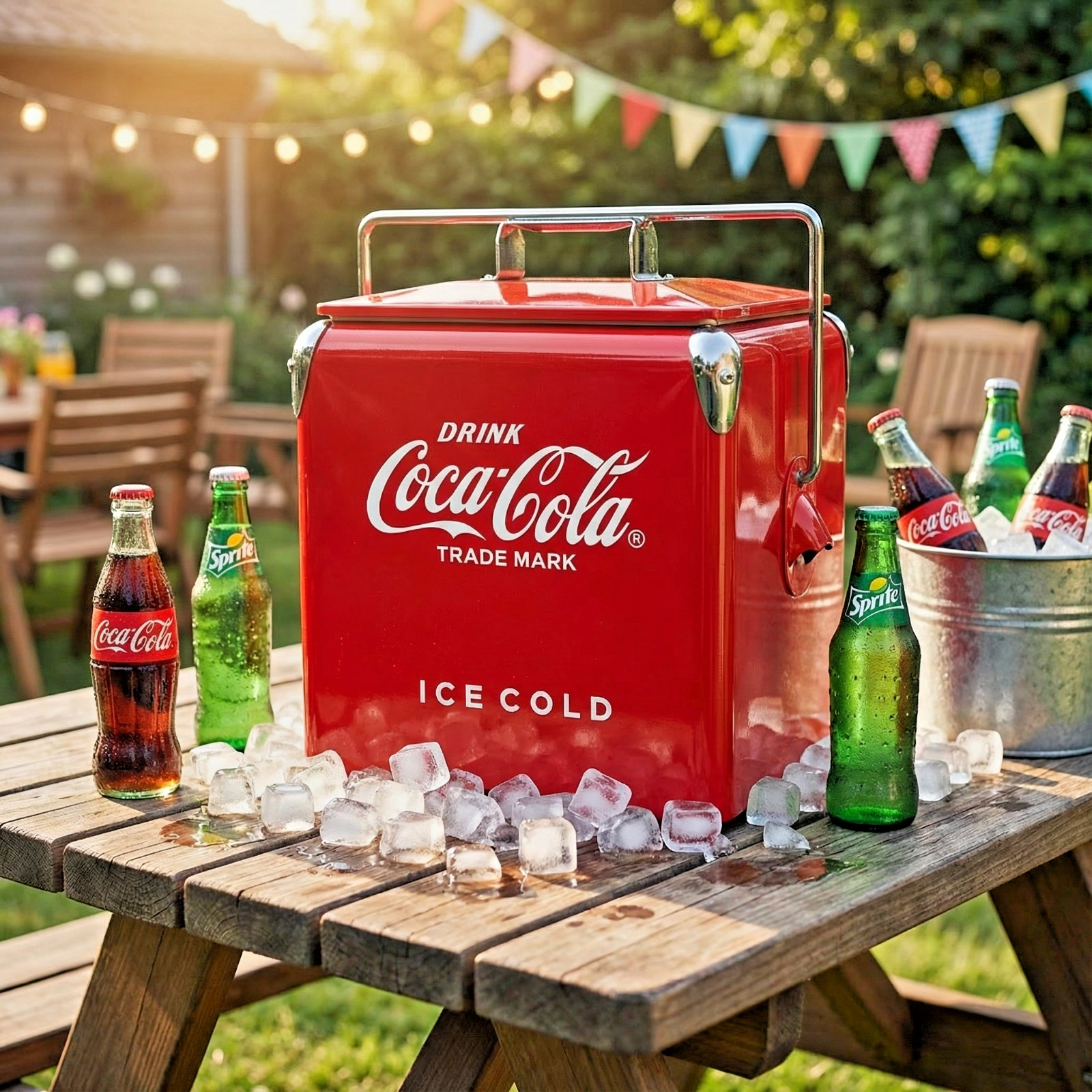 Coca-Cola 14Qt Metal Cooler Red Ice Chest - 18 Can Game Day Relief Party Gear