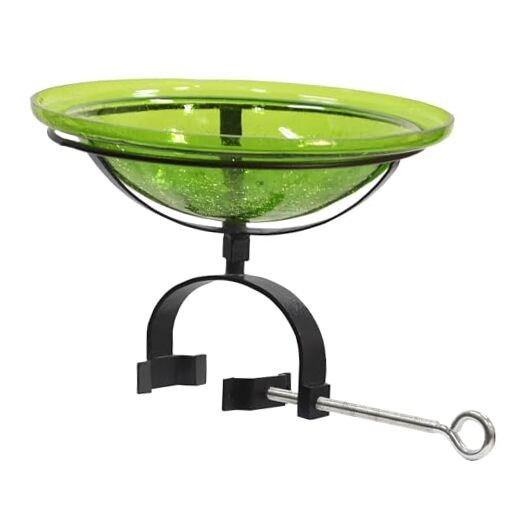 12" Fern Green Crackle Birdbath- Over Rail Bracket