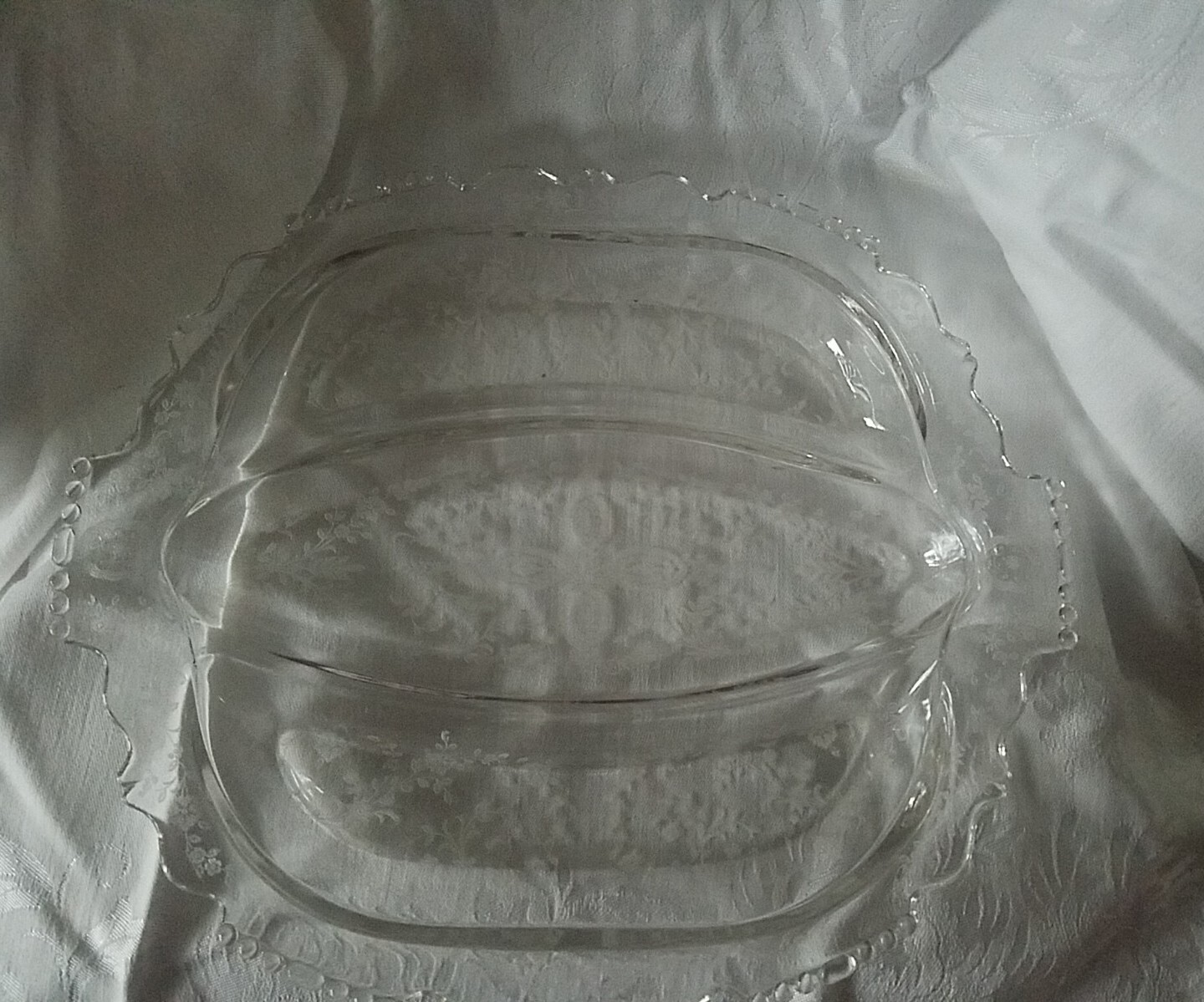 Etched  Glass Relish Divided Dish, "June Night" by Tiffin, c1940's