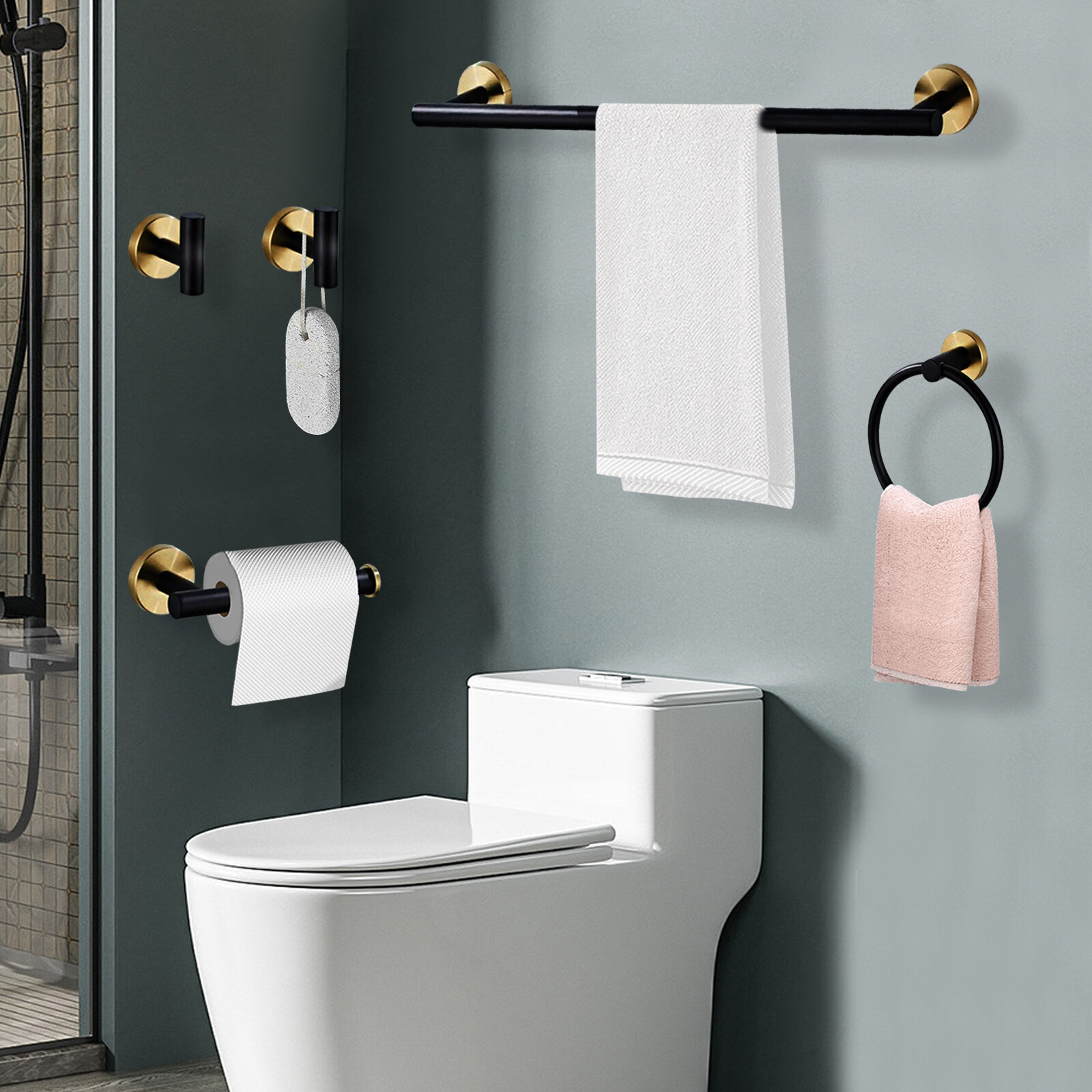 5 Piece Bathroom Bath Hardware Accessories Set Towel Bar Kit Stainless Steel New